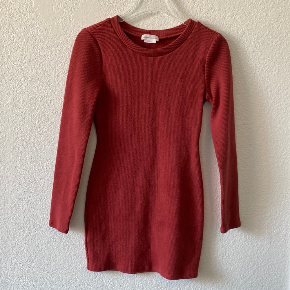 Red Ribbed Sweater Dress